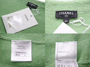 新品未使用 CHANEL シャネル ジャケット チェーン ココマークボタン ノーカラー グリーン サイズ34 P62893K48463 中古 55419