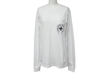 CHROME HEARTS クロムハーツ 長袖Ｔシャツ カットソー ロゴ入り ホワイト ブラック コットン サイズS 美品 中古 55426
