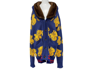 GUCCI グッチ カーディガン テディベア ジャカード ネイビー ウール 439694 X5F50 サイズS 美品 中古 55431