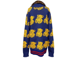GUCCI グッチ カーディガン テディベア ジャカード ネイビー ウール 439694 X5F50 サイズS 美品 中古 55431