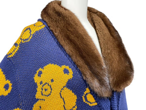 GUCCI グッチ カーディガン テディベア ジャカード ネイビー ウール 439694 X5F50 サイズS 美品 中古 55431
