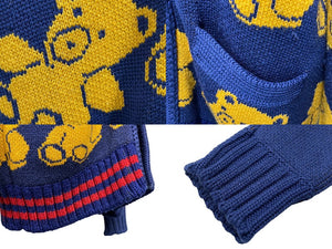 GUCCI グッチ カーディガン テディベア ジャカード ネイビー ウール 439694 X5F50 サイズS 美品 中古 55431