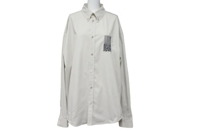 BALENCIAGA バレンシアガ 長袖シャツ 390235 襟レザー ホワイト コットン サイズ40 美品  49604