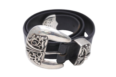 CHROME HEARTS クロムハーツ ベルト クラシック3ピースレザーベルト ブラック レザー シルバー金具 良品 中古 55442