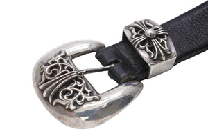 CHROME HEARTS クロムハーツ ベルト クラシック3ピースレザーベルト ブラック レザー シルバー金具 良品 中古 55442
