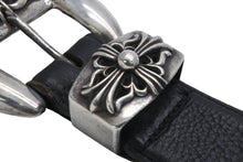 Load image into Gallery viewer, CHROME HEARTS クロムハーツ ベルト クラシック3ピースレザーベルト ブラック レザー シルバー金具 良品 中古 55442