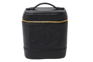 CHANEL シャネル ハンドバッグ 縦長バニティバック ココマーク キャビアスキン 6番台 ブラック ゴールド金具 美品 中古 55455