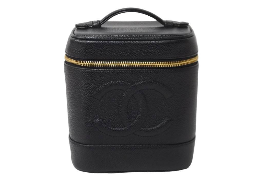 CHANEL シャネル ハンドバッグ 縦長バニティバック ココマーク キャビアスキン 6番台 ブラック ゴールド金具 美品 中古 55455