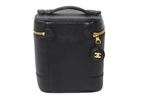 CHANEL シャネル ハンドバッグ 縦長バニティバック ココマーク キャビアスキン 6番台 ブラック ゴールド金具 美品 中古 55455