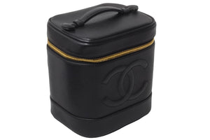 CHANEL シャネル ハンドバッグ 縦長バニティバック ココマーク キャビアスキン 6番台 ブラック ゴールド金具 美品 中古 55455