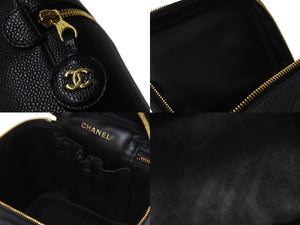 CHANEL シャネル ハンドバッグ 縦長バニティバック ココマーク キャビアスキン 6番台 ブラック ゴールド金具 美品 中古 55455
