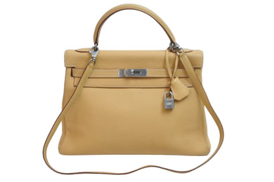 HERMES エルメス ケリー32 内縫い ナチュラルサブレ トリヨンクレマンス マットシルバー金具 □D刻印 2000年 中古 55462