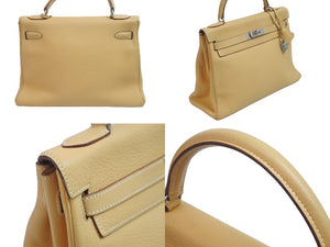 HERMES エルメス ケリー32 内縫い ナチュラルサブレ トリヨンクレマンス マットシルバー金具 □D刻印 2000年 中古 55462