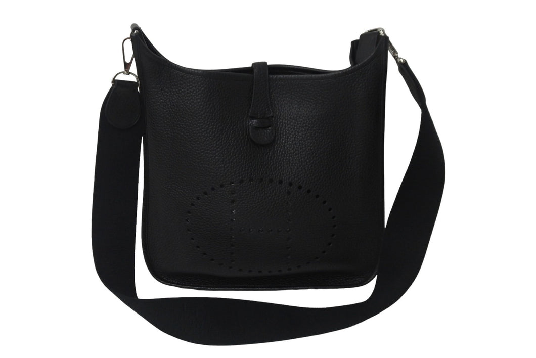 極美品 HERMES エルメス エブリン1GM ショルダーバッグ ブラック □J刻印 トリヨンクレマンス 斜め掛け Hロゴ 中古 55470