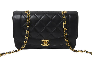 極美品 CHANEL シャネル チェーンショルダーバッグ ダイアナマトラッセ 22cm 3番台 ブラック ゴールド金具 中古 55472