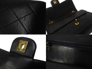 CHANEL シャネル マトラッセ25 ショルダーバッグ ダブルフラップ 2番台 ラムスキン ブラック ゴールド金具 美品 中古 55484