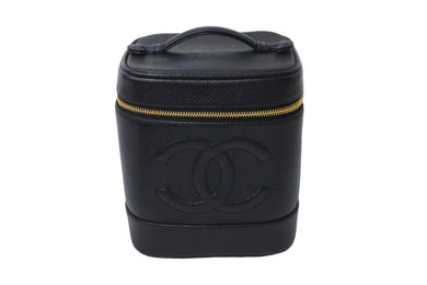 CHANEL シャネル ココマーク バニティバッグ 縦型 ハンドバッグ 5番台 キャビアスキン ブラック ゴールド金具 美品 中古 55487