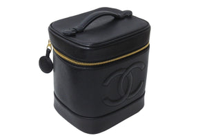CHANEL シャネル ココマーク バニティバッグ 縦型 ハンドバッグ 5番台 キャビアスキン ブラック ゴールド金具 美品 中古 55487