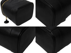 CHANEL シャネル ココマーク バニティバッグ 縦型 ハンドバッグ 5番台 キャビアスキン ブラック ゴールド金具 美品 中古 55487