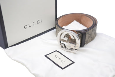 GUCCI グッチ ベルト バックル Gバックル GGスプリームキャンバス メンズベルト ベージュ ダークブラウン 411924 美品 中古 55494