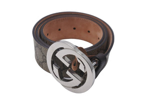 GUCCI グッチ ベルト バックル Gバックル GGスプリームキャンバス メンズベルト ベージュ ダークブラウン 411924 美品 中古 55494