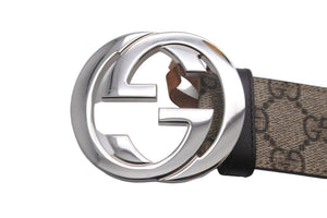 GUCCI グッチ ベルト バックル Gバックル GGスプリームキャンバス メンズベルト ベージュ ダークブラウン 411924 美品 中古 55494