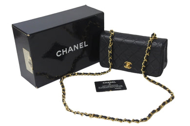 CHANEL シャネル マトラッセ フルフラップ チェーン ショルダーバッグ 1番台 ブラック ラムスキン ゴールド金具 美品 中古 55502