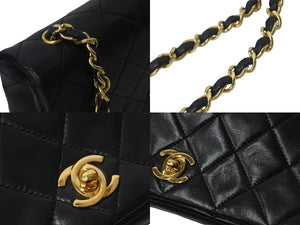CHANEL シャネル マトラッセ フルフラップ チェーン ショルダーバッグ 1番台 ブラック ラムスキン ゴールド金具 美品 中古 55502