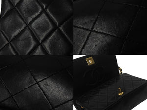 CHANEL シャネル マトラッセ フルフラップ チェーン ショルダーバッグ 1番台 ブラック ラムスキン ゴールド金具 美品 中古 55502