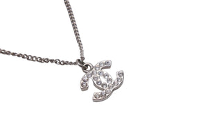 CHANEL シャネル ネックレス ペンダント チョーカー ココマーク ラインストーン シルバー 09V 美品 中古 55518