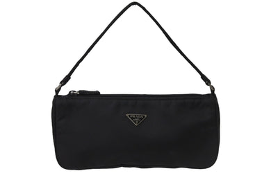 PRADA プラダ ハンドバッグ ワンショルダー トライアングルロゴ ブラック ナイロン シルバー金具 美品 中古 55524 
