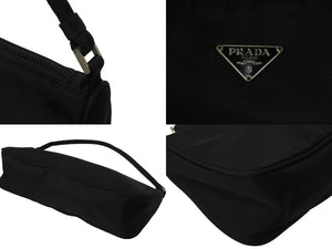 PRADA プラダ ハンドバッグ ワンショルダー トライアングルロゴ ブラック ナイロン シルバー金具 美品 中古 55524 