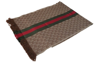 GUCCI グッチ マフラー ショール GG柄 シェリーライン ブラウン グリーン レッド 47351・4G704・2766 良品 中古 55526 