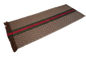 GUCCI グッチ マフラー ショール GG柄 シェリーライン ブラウン グリーン レッド 47351・4G704・2766 良品 中古 55526 