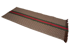 GUCCI グッチ マフラー ショール GG柄 シェリーライン ブラウン グリーン レッド 47351・4G704・2766 良品 中古 55526 