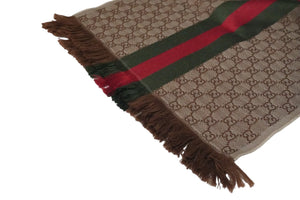 GUCCI グッチ マフラー ショール GG柄 シェリーライン ブラウン グリーン レッド 47351・4G704・2766 良品 中古 55526 