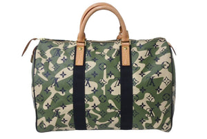 新品同様 ルイ ヴィトン LOUIS VUITTON モノグラモ フラージュ スピーディ 35 バッグ カモフラ グリーン M95773 村上隆 中古 55532