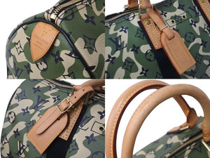 新品同様 ルイ ヴィトン LOUIS VUITTON モノグラモ フラージュ スピーディ 35 バッグ カモフラ グリーン M95773 村上隆 中古 55532