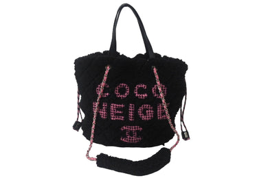 極美品 CHANEL シャネル ココネージュ ココマーク 2WAY チェーン トートバッグ 28番台 ブラック ピンク パイル 中古 55540