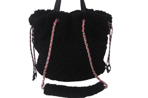 極美品 CHANEL シャネル ココネージュ ココマーク 2WAY チェーン トートバッグ 28番台 ブラック ピンク パイル 中古 55540