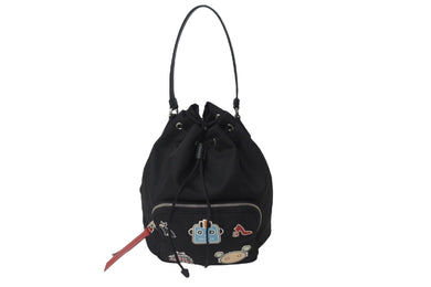 PRADA プラダ ハンドバッグ ロボ パッチ 2WAYショルダーバッグ 1BH097 ナイロン ブラック シルバー金具 美品 中古 55545