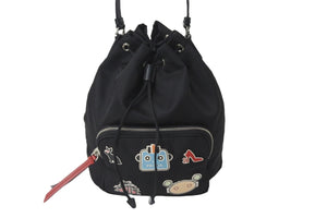 PRADA プラダ ハンドバッグ ロボ パッチ 2WAYショルダーバッグ 1BH097 ナイロン ブラック シルバー金具 美品 中古 55545