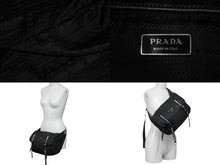 画像をギャラリービューアに読み込む, PRADA プラダ ナイロン スタッズショルダーバッグ ブラック トライアングルロゴ シルバー金具 黒レザー 中古 55554 
