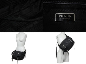 PRADA プラダ ナイロン スタッズショルダーバッグ ブラック トライアングルロゴ シルバー金具 黒レザー 中古 55554 