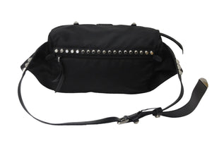 PRADA プラダ ナイロン スタッズショルダーバッグ ブラック トライアングルロゴ シルバー金具 黒レザー 中古 55554 