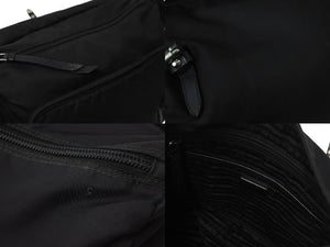 PRADA プラダ ナイロン スタッズショルダーバッグ ブラック トライアングルロゴ シルバー金具 黒レザー 中古 55554 