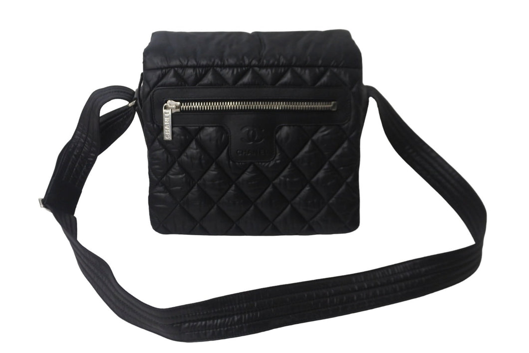 CHANEL シャネル コココクーン ココマーク 14番台 ショルダーバッグ ブラック ナイロン レザー 美品 中古 55570