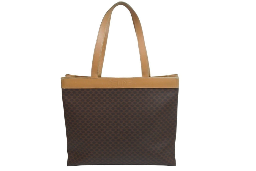 CELINE セリーヌ ハンドバッグ トートバッグ バック ワンショルダー マカダム ブラウン PVC レザー 中古 55575