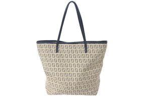 FENDI フェンディ ズッキーノ トートバッグ キャンバス レザーファブリック ダークブラウン ベージュ 良品 中古 55595 