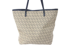 FENDI フェンディ ズッキーノ トートバッグ キャンバス レザーファブリック ダークブラウン ベージュ 良品 中古 55595 